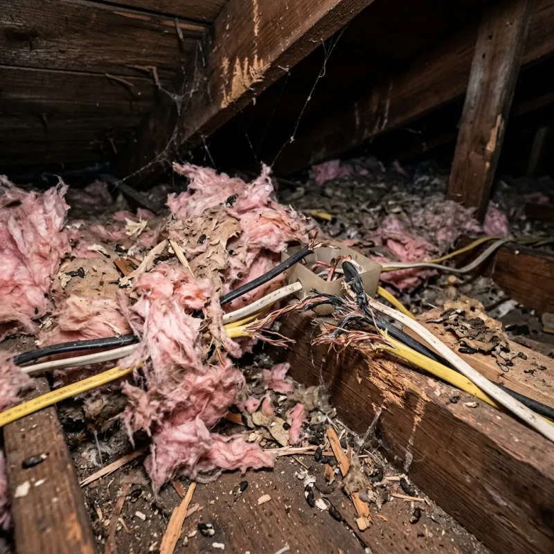 Contaminated ceiling insulation being assessed in a Noble Park roof space