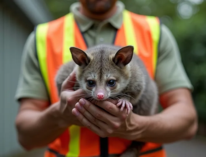 Animal handler safely recovering a deceased possum in Noble Park